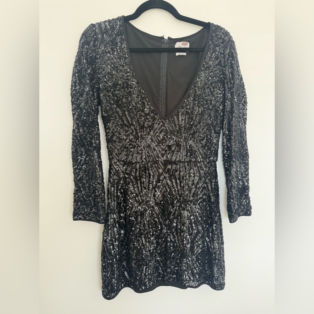 SAYLOR Black Sequin Long Sleeve Bodycon Dress